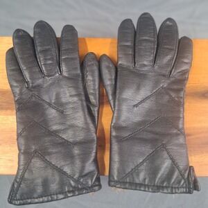 Womens Black Gloves Fur Trim SMALL Stitching‎ Winter Warm Luxury